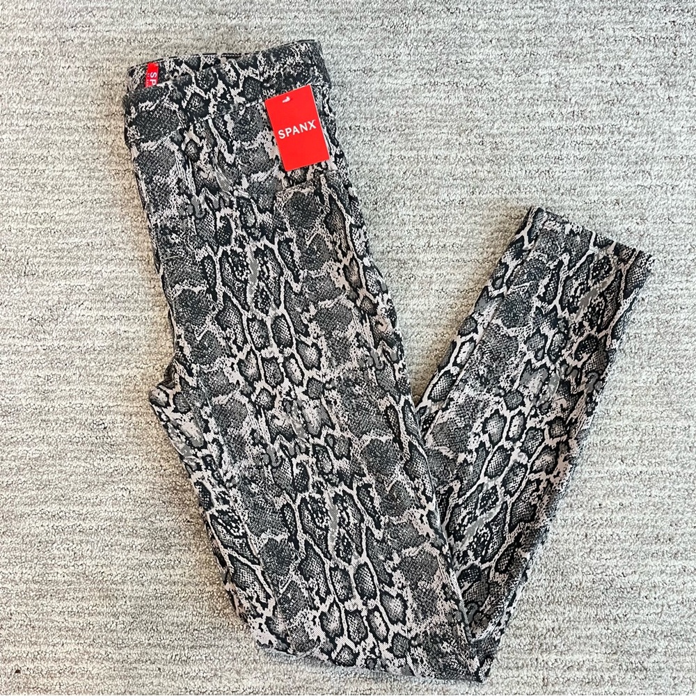 NEW SPANX Jean-ish Ankle Leggings XS Taupe Black Snakeskin Pull On Shaping Slim